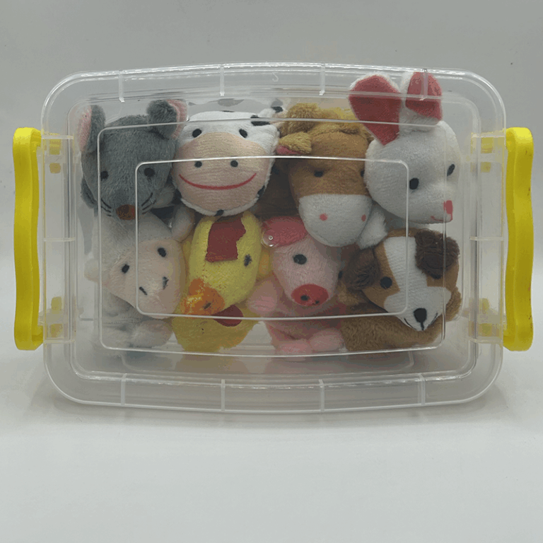 Caja con títeres para contar cuentos con animales de la granja