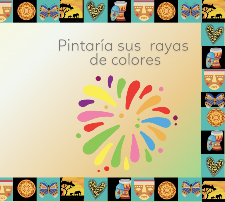 Página del libro blando para bebés con ilustración de cebra y frase que invita a pintar sus rayas de colores