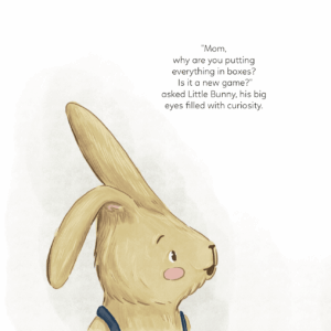Illustration from “A New Home” – bunny asking mom what is she doing