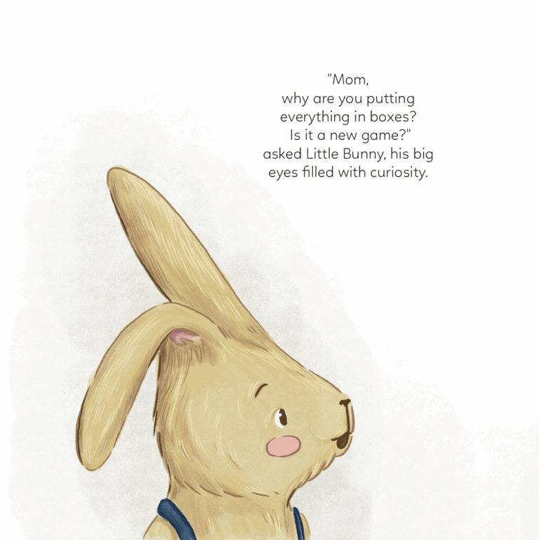 Illustration from “A New Home” – bunny asking mom what is she doing