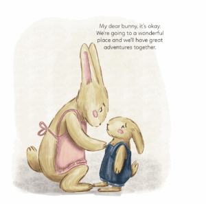Illustration from “A New Home” – little bunny feeling sad about leaving his old home