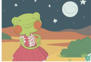 Ranita pequeñita kamishibai bajo la luna