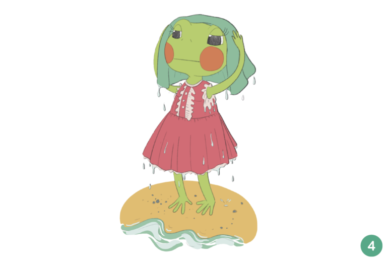 Ranita pequeñita kamishibai secandose el pelo