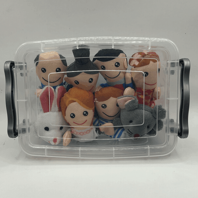 Caja con títeres para contar cuentos con miembros de la familia