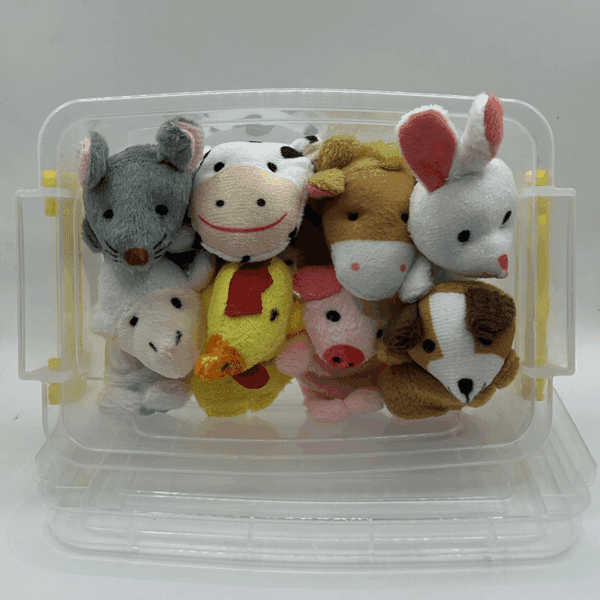Caja con títeres para contar cuentos con animales de la granja