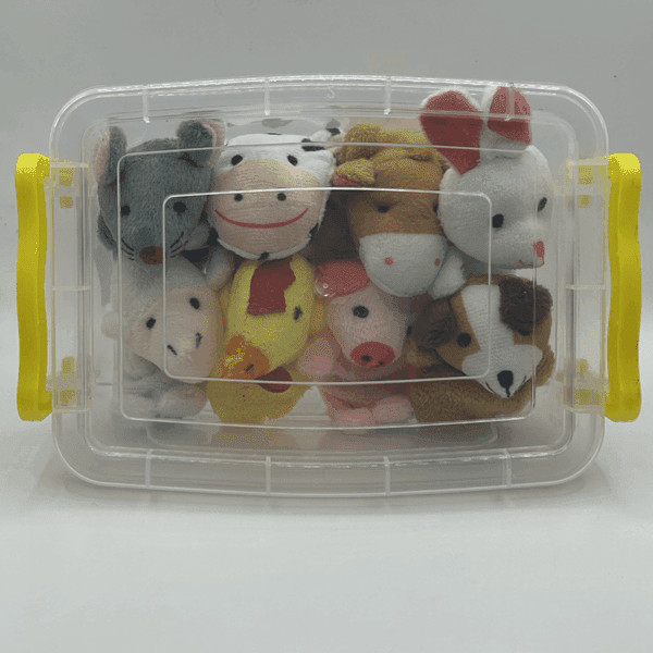 Caja con títeres para contar cuentos con animales de la granja
