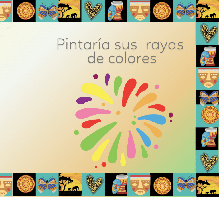 Página del libro blando para bebés con ilustración de cebra y frase que invita a pintar sus rayas de colores