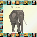 Libro suave para bebés con elefante y frase que invita a imaginar juegos y sonidos musicales